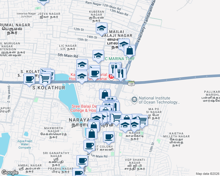 map of restaurants, bars, coffee shops, grocery stores, and more near 200 Feet Radial Road in Chennai