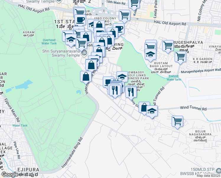 map of restaurants, bars, coffee shops, grocery stores, and more near Off Intermediate Ring Road in Bengaluru