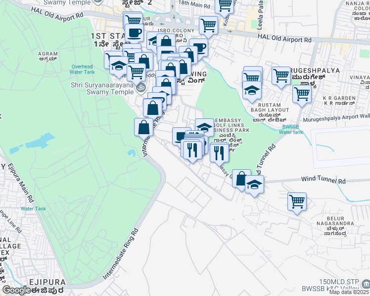 map of restaurants, bars, coffee shops, grocery stores, and more near Intermediate Ring Road in Bengaluru
