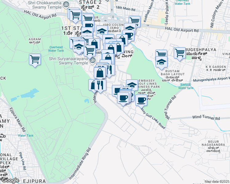 map of restaurants, bars, coffee shops, grocery stores, and more near in Bengaluru