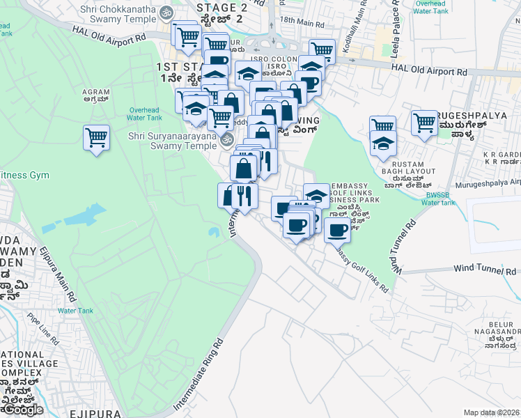 map of restaurants, bars, coffee shops, grocery stores, and more near in Bengaluru