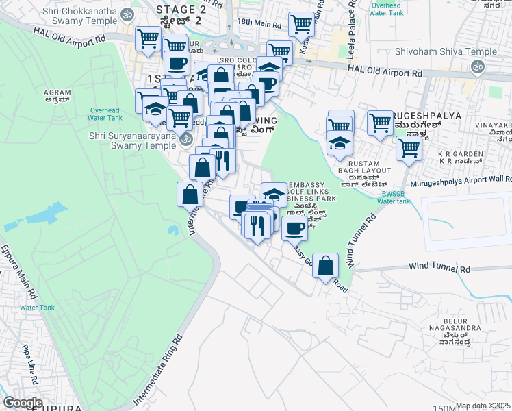 map of restaurants, bars, coffee shops, grocery stores, and more near Off Intermediate Ring Road in Bengaluru