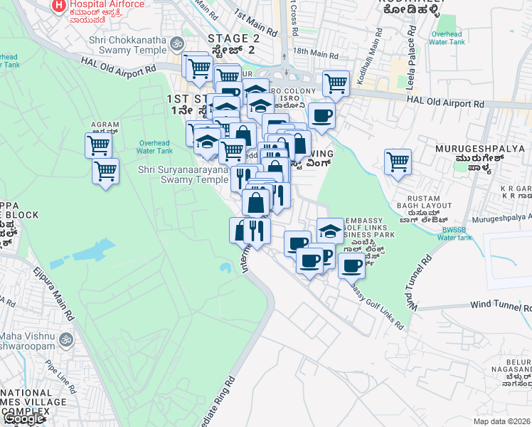 map of restaurants, bars, coffee shops, grocery stores, and more near Intermediate Ring Road in Bengaluru