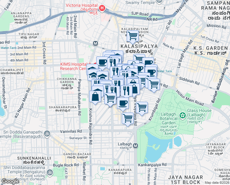 map of restaurants, bars, coffee shops, grocery stores, and more near 4 Roshan Bagh Road in Bengaluru
