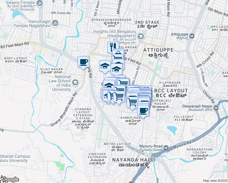 map of restaurants, bars, coffee shops, grocery stores, and more near in Bengaluru
