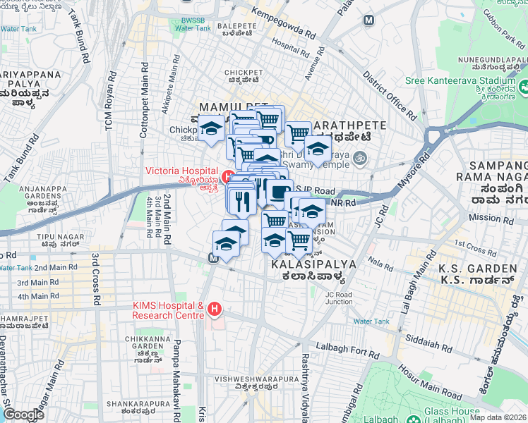 map of restaurants, bars, coffee shops, grocery stores, and more near in Bengaluru