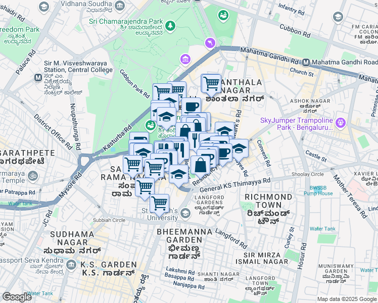 map of restaurants, bars, coffee shops, grocery stores, and more near 81 Lavelle Road in Bengaluru