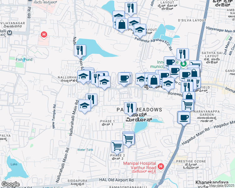 map of restaurants, bars, coffee shops, grocery stores, and more near in Bengaluru