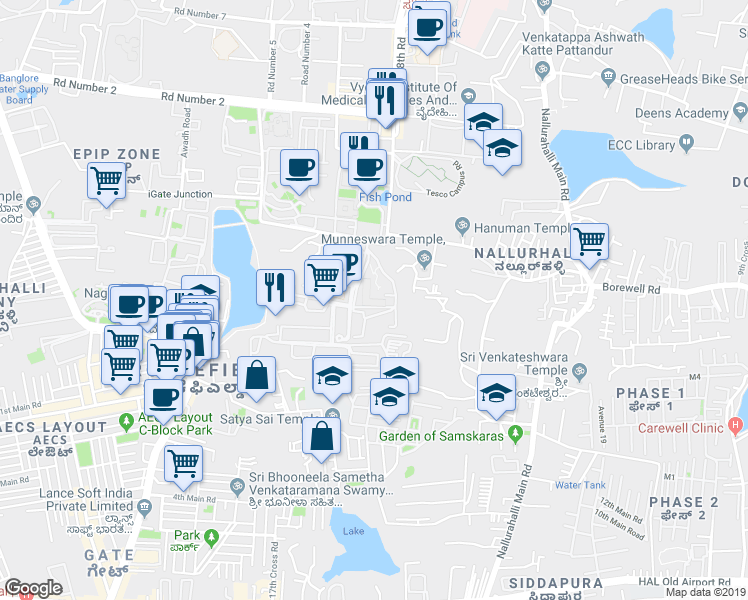 map of restaurants, bars, coffee shops, grocery stores, and more near in Bengaluru