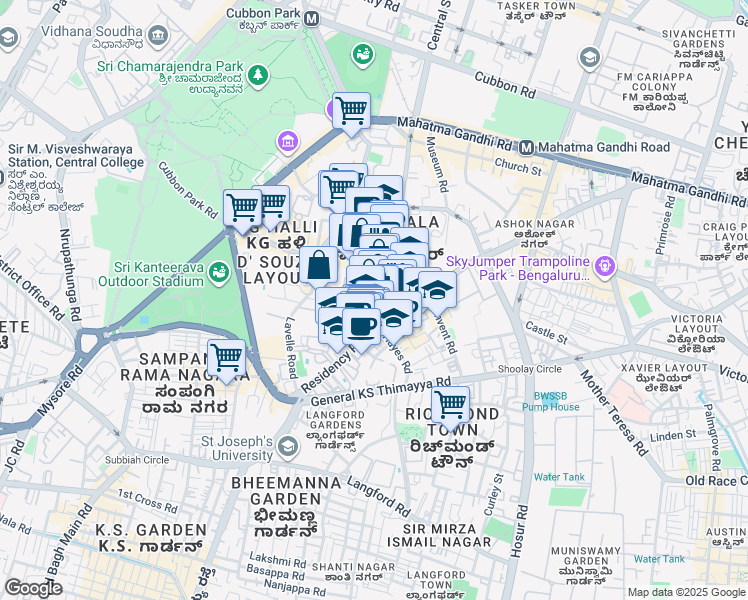 map of restaurants, bars, coffee shops, grocery stores, and more near in Bengaluru