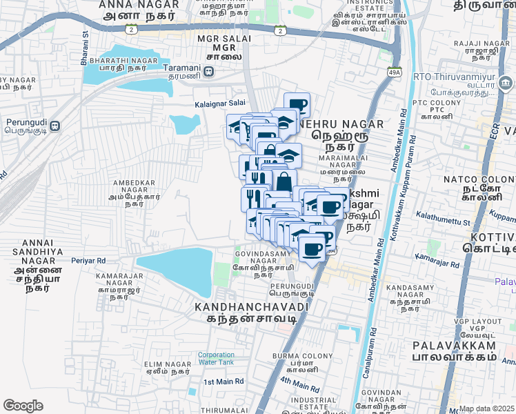map of restaurants, bars, coffee shops, grocery stores, and more near 40th Street in Chennai