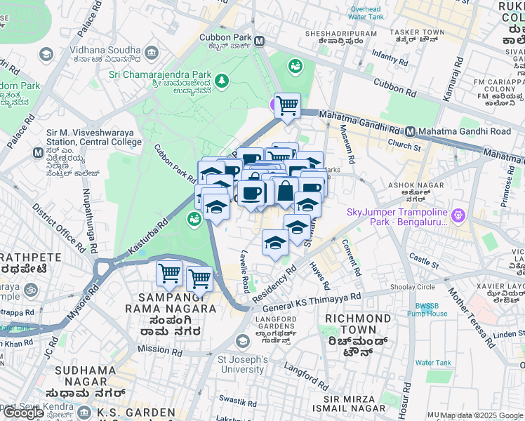 map of restaurants, bars, coffee shops, grocery stores, and more near Lavelle Road in Bangalore