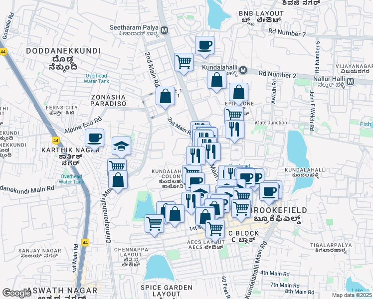 map of restaurants, bars, coffee shops, grocery stores, and more near 8 Hobli Road in Bengaluru