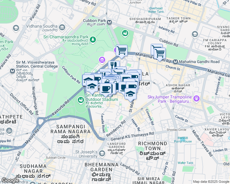 map of restaurants, bars, coffee shops, grocery stores, and more near in Bengaluru