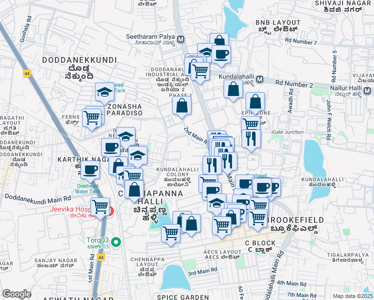 map of restaurants, bars, coffee shops, grocery stores, and more near in Bengaluru