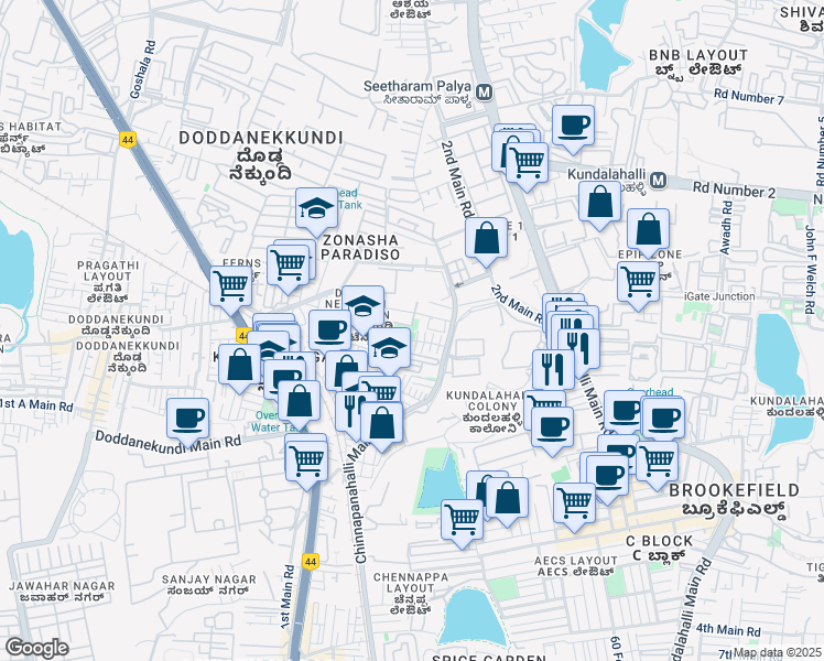 map of restaurants, bars, coffee shops, grocery stores, and more near 49 10th Cross Road in Bengaluru