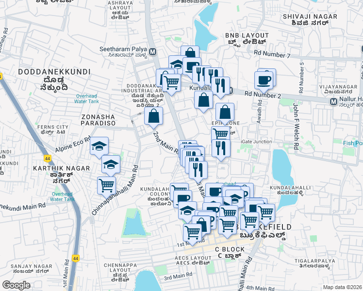map of restaurants, bars, coffee shops, grocery stores, and more near in Bengaluru