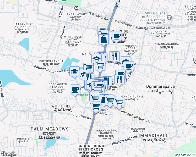 map of restaurants, bars, coffee shops, grocery stores, and more near 4th Cross Road in Bengaluru