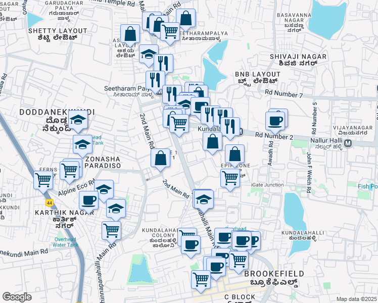 map of restaurants, bars, coffee shops, grocery stores, and more near in Bengaluru