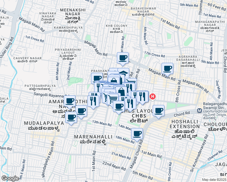 map of restaurants, bars, coffee shops, grocery stores, and more near 10th Cross Road in Bengaluru