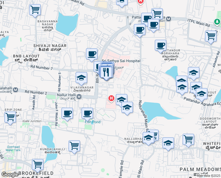 map of restaurants, bars, coffee shops, grocery stores, and more near in Bengaluru
