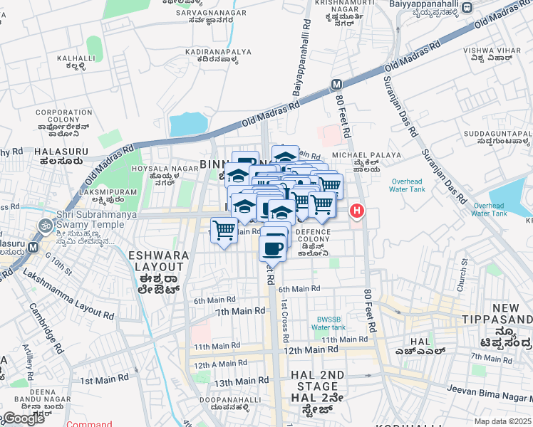 map of restaurants, bars, coffee shops, grocery stores, and more near in Bengaluru