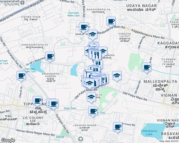 map of restaurants, bars, coffee shops, grocery stores, and more near in Bengaluru