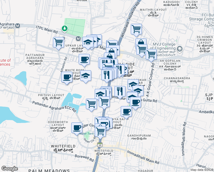 map of restaurants, bars, coffee shops, grocery stores, and more near in Bengaluru