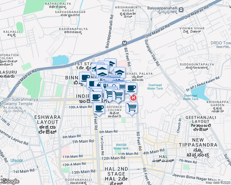 map of restaurants, bars, coffee shops, grocery stores, and more near Shri Krishna Temple Road in Bengaluru