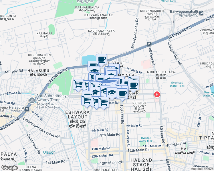 map of restaurants, bars, coffee shops, grocery stores, and more near 10th Cross Road in Bengaluru