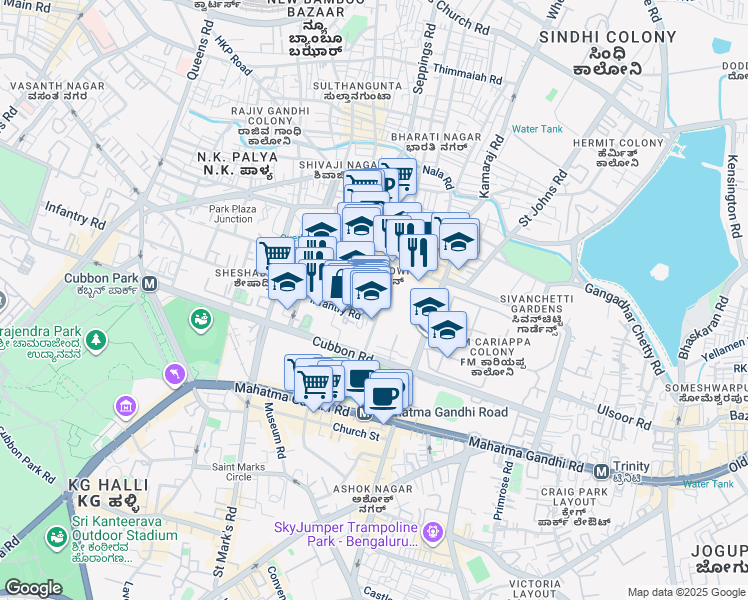 map of restaurants, bars, coffee shops, grocery stores, and more near No. 1 Main Guard Cross Road in Bengaluru