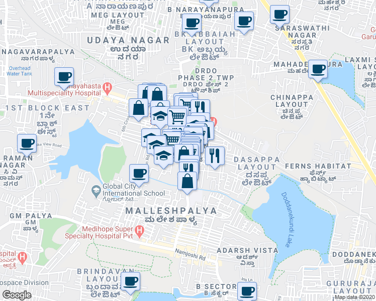 map of restaurants, bars, coffee shops, grocery stores, and more near 53 26th A Cross Road in Bengaluru