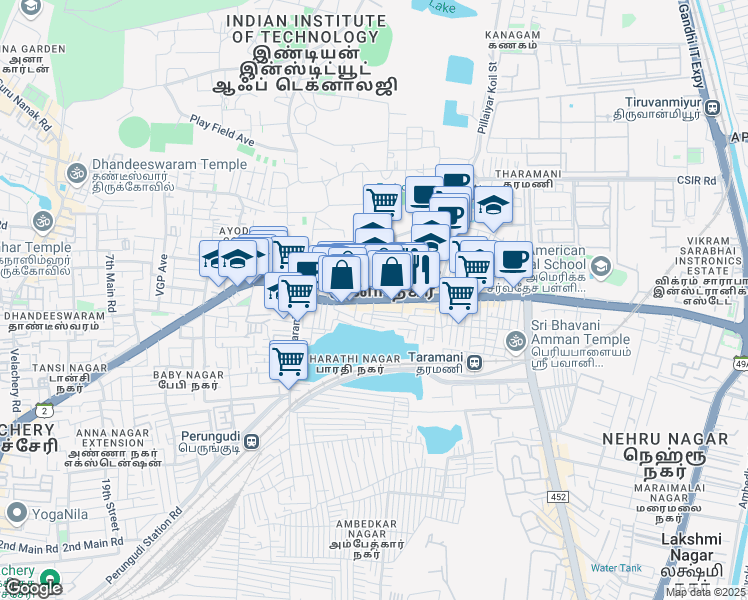 map of restaurants, bars, coffee shops, grocery stores, and more near Taramani Link Road in Chennai