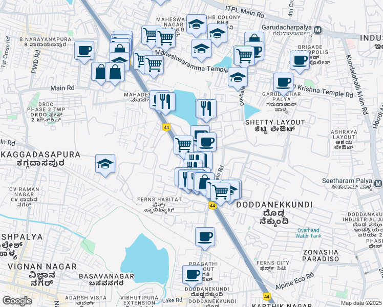map of restaurants, bars, coffee shops, grocery stores, and more near in Bengaluru
