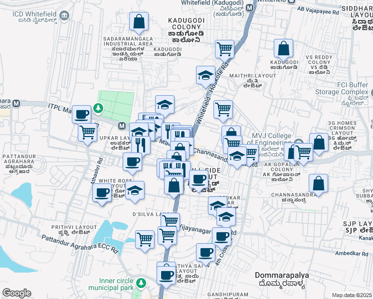 map of restaurants, bars, coffee shops, grocery stores, and more near ITPL Main Road in Bangalore