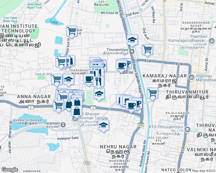 map of restaurants, bars, coffee shops, grocery stores, and more near in Chennai