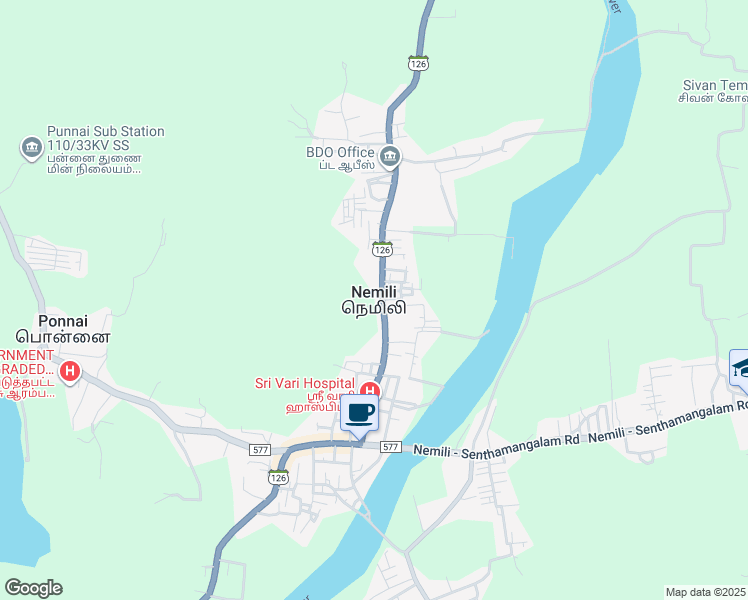 map of restaurants, bars, coffee shops, grocery stores, and more near State Highway 126 in Nemili