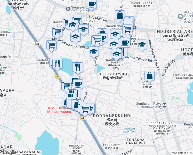 map of restaurants, bars, coffee shops, grocery stores, and more near 2 Goshala Road in Bengaluru