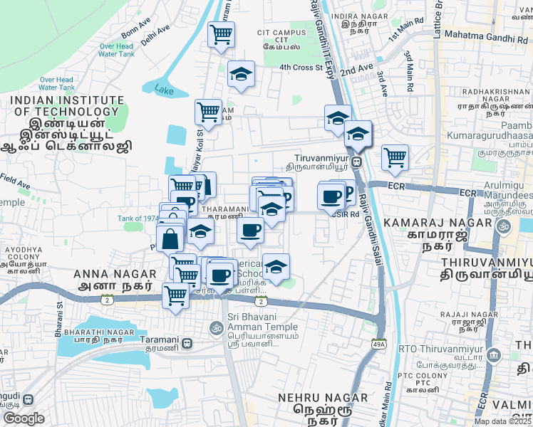 map of restaurants, bars, coffee shops, grocery stores, and more near in Chennai