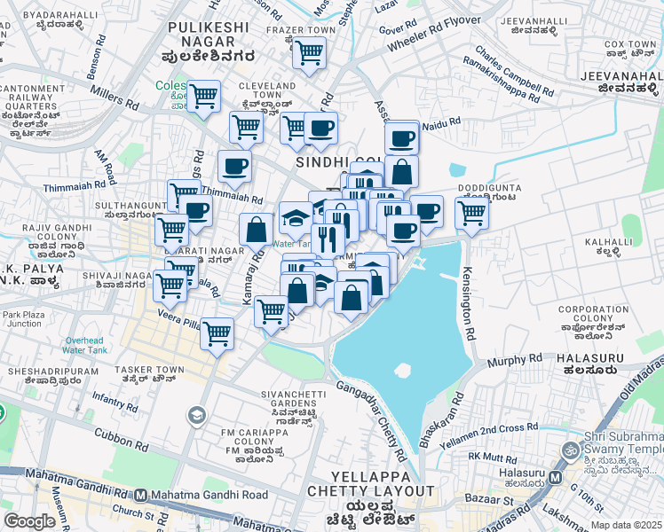 map of restaurants, bars, coffee shops, grocery stores, and more near 6 Saint Johns Road in Bengaluru