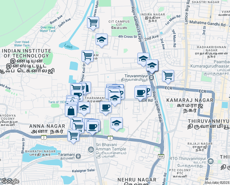 map of restaurants, bars, coffee shops, grocery stores, and more near in Chennai