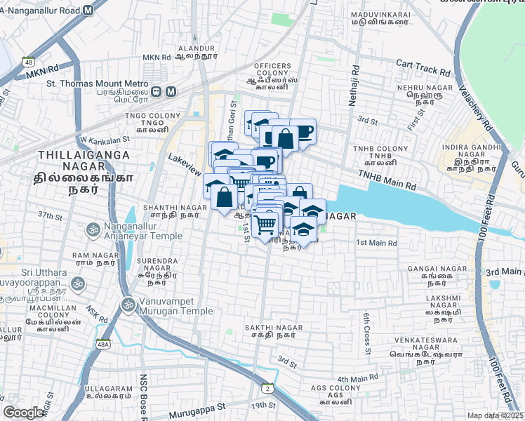 map of restaurants, bars, coffee shops, grocery stores, and more near 44 New Colony 2nd Extension Street in Chennai