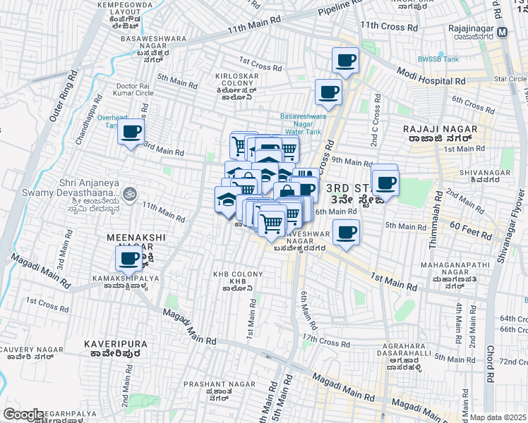 map of restaurants, bars, coffee shops, grocery stores, and more near 212 1st G Cross Road in Bengaluru