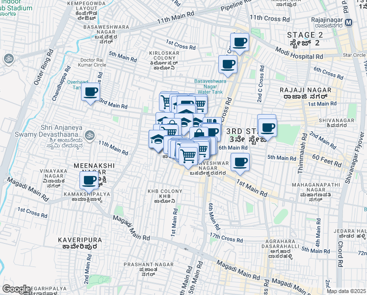 map of restaurants, bars, coffee shops, grocery stores, and more near 212 1st G Cross Road in Bengaluru
