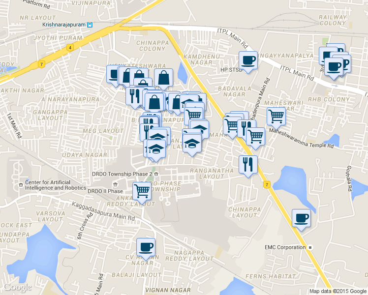 map of restaurants, bars, coffee shops, grocery stores, and more near 3rd A Cross in Bengaluru