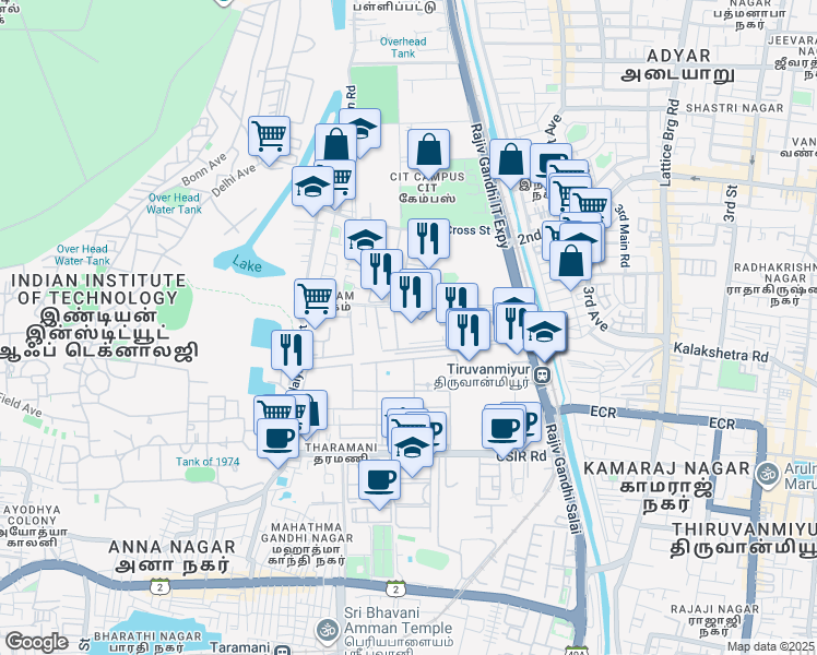 map of restaurants, bars, coffee shops, grocery stores, and more near in Chennai