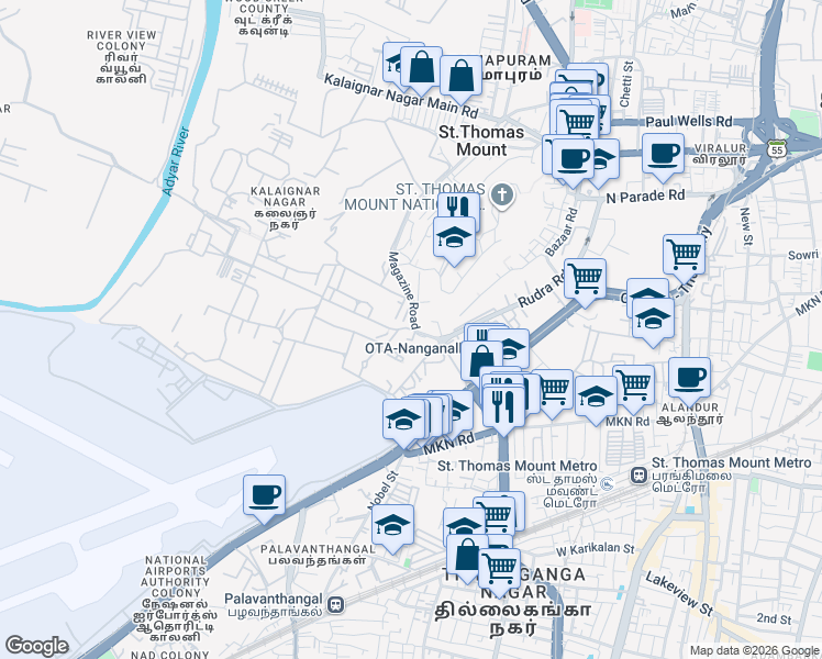 map of restaurants, bars, coffee shops, grocery stores, and more near 18/2 VOC स्ट्रीट in Chennai