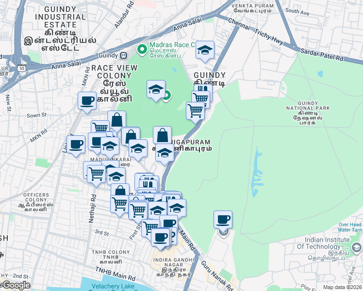map of restaurants, bars, coffee shops, grocery stores, and more near 30th Street in Chennai