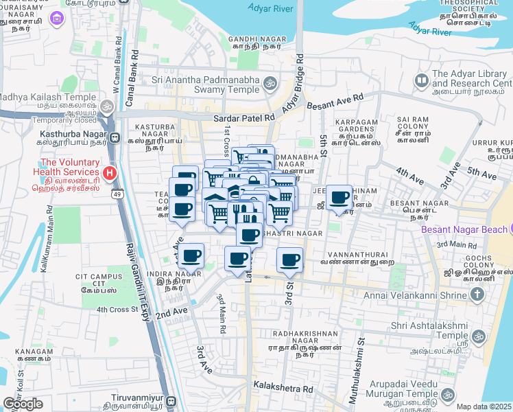 map of restaurants, bars, coffee shops, grocery stores, and more near in Chennai