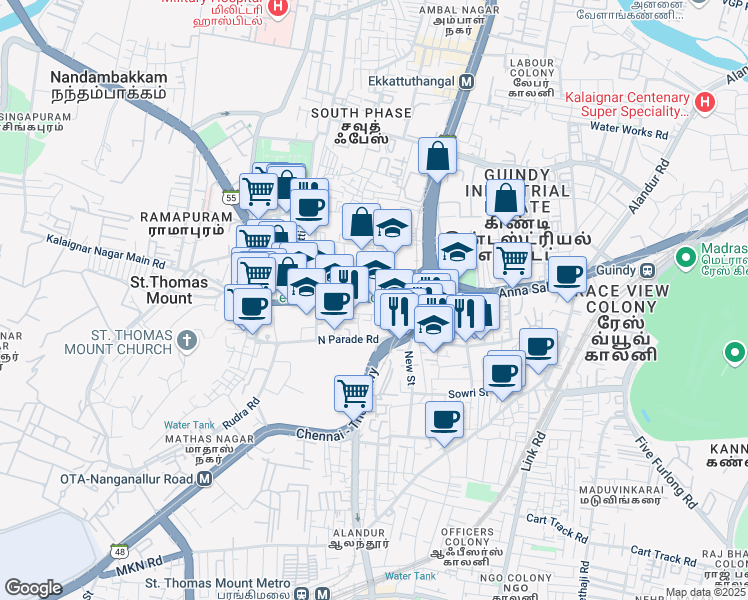 map of restaurants, bars, coffee shops, grocery stores, and more near 7 Mount Poonamalle High Road in Chennai